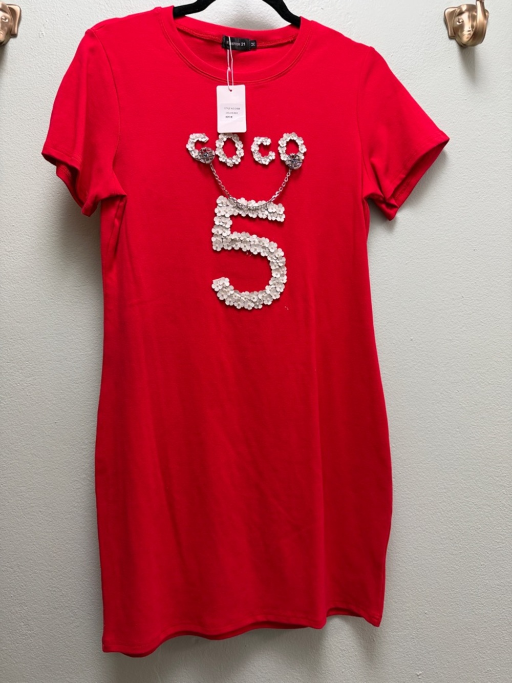 Red Sequin Number 5 Girls' T-Shirt Dress